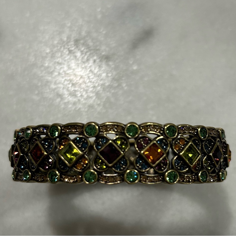 Heidi Daus Multicolor Crystal Hinged Bangle — Mardi Gras Colors
